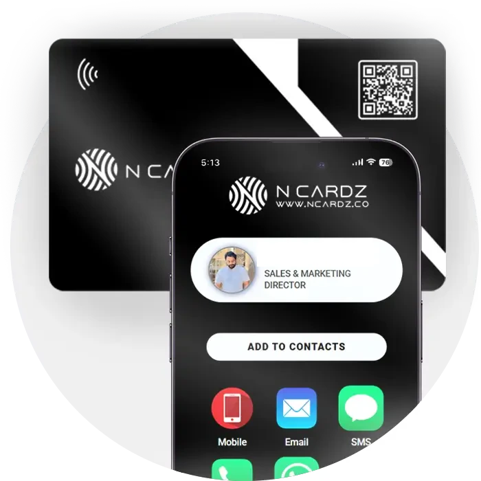 Ncardz NFC card beside a digital contact profile